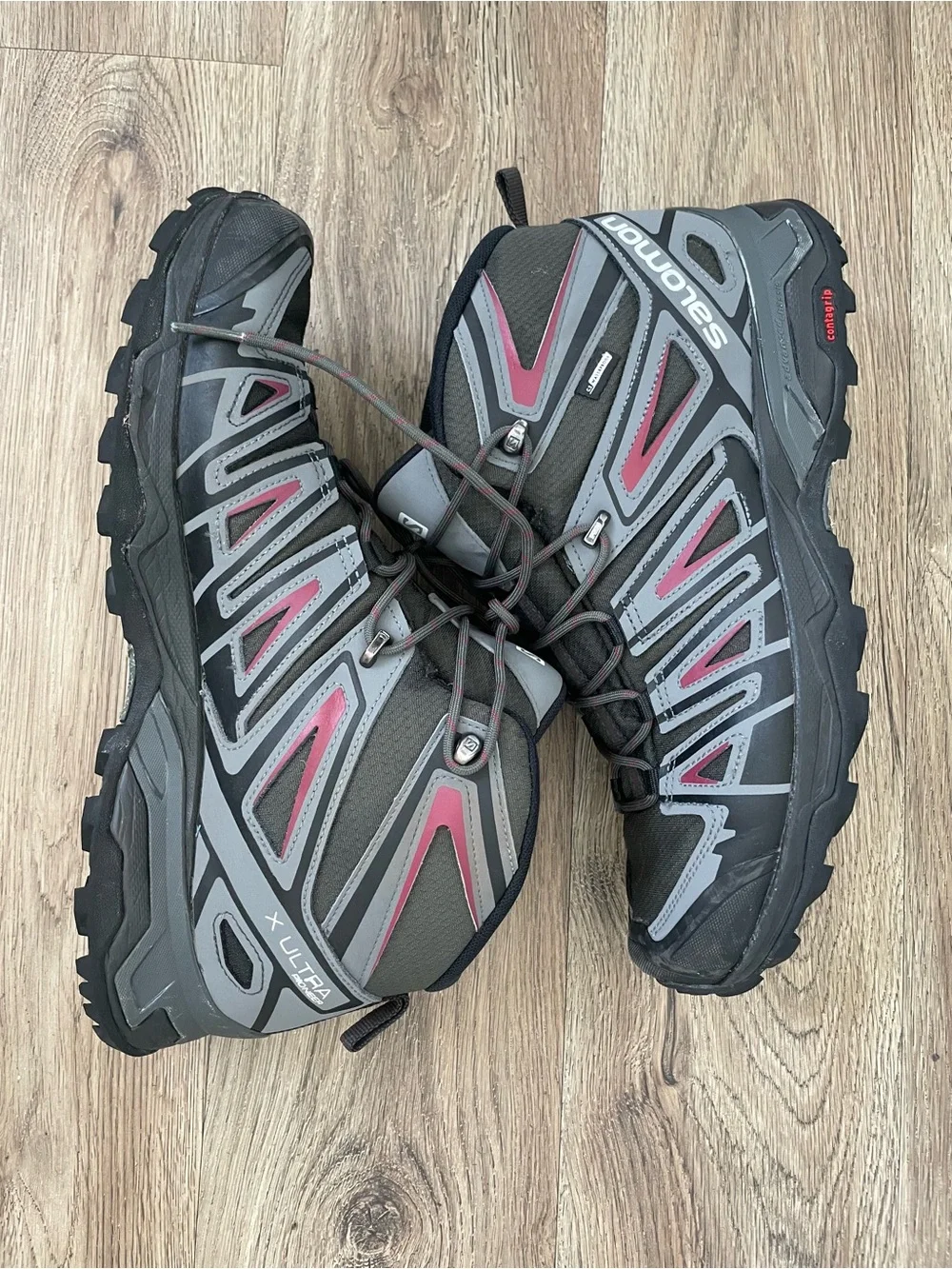 Men Size 12 Salomon X Ultra Pioneer Mid CSWP Black Peaking Red Hiking Boots